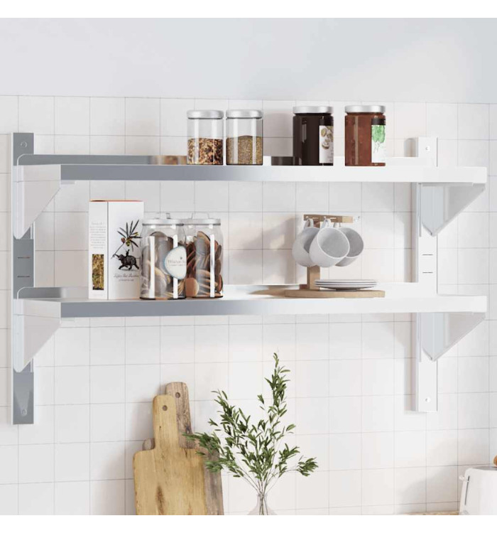 Étagère murale 2 niveaux 100x23,5x60cm argenté acier inoxydable | Mobilier & Déco
