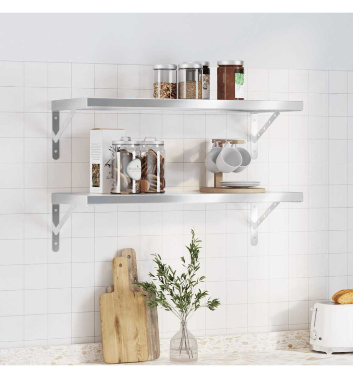 Étagères murales 2 pcs 75x30x3 cm argenté acier inoxydable | Mobilier & Déco