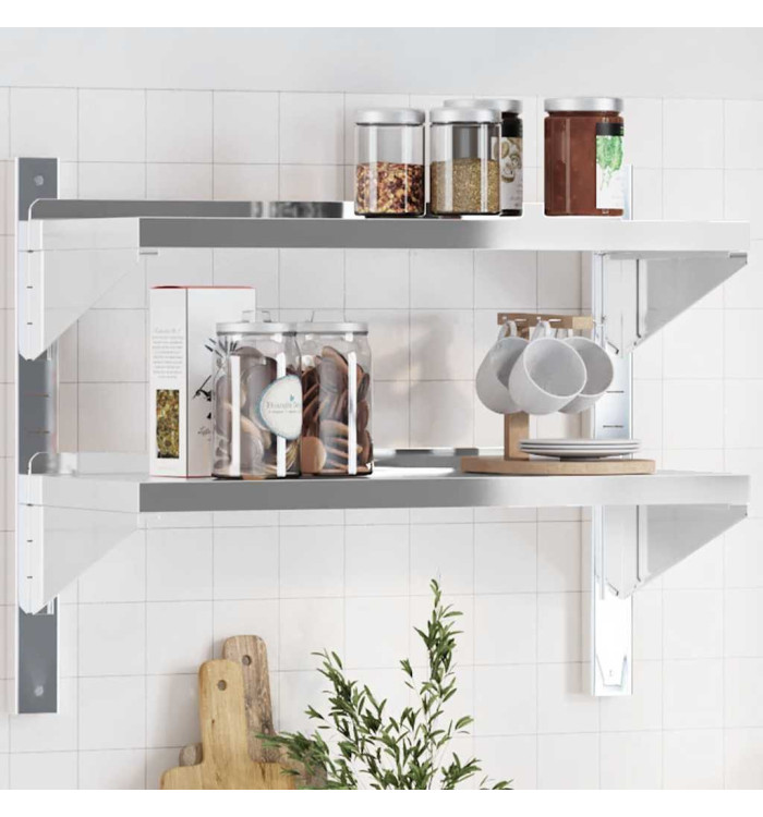 Étagère murale à 2 niveaux 75x30x60 cm argenté acier inoxydable | Mobilier & Déco