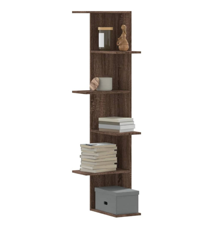 Étagère d'angle murale chêne marron bois d'ingénierie | Mobilier & Déco