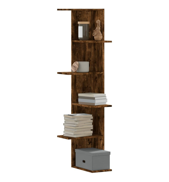 Étagère d'angle murale chêne fumé bois d'ingénierie | Mobilier & Déco