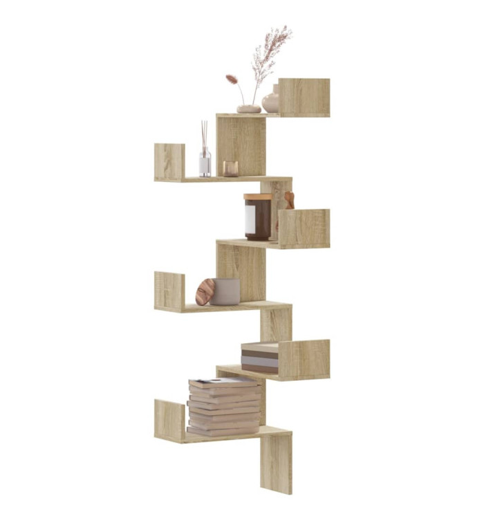 Étagère d'angle murale chêne sonoma 45x45x147cm bois ingénierie | Mobilier & Déco