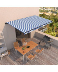 Auvent manuel rétractable 500x350 cm Bleu et blanc | Mobilier & Déco
