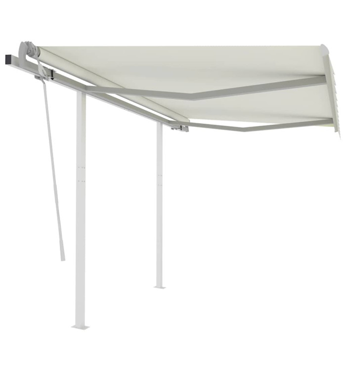 Auvent manuel rétractable avec poteaux 3x2,5 m Crème | Mobilier & Déco