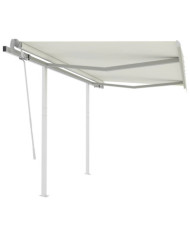Auvent manuel rétractable avec poteaux 3x2,5 m Crème | Mobilier & Déco