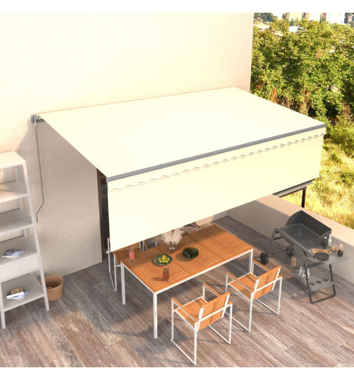 Auvent rétractable manuel avec store 5x3 m Crème | Mobilier & Déco