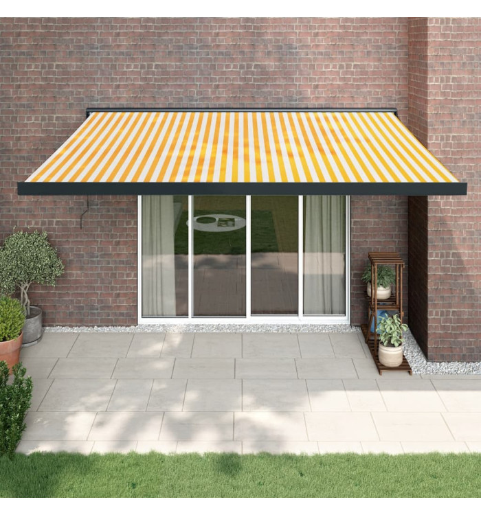 Auvent rétractable jaune et blanc 4,5x3 m tissu et aluminium | Mobilier & Déco
