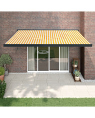 Auvent rétractable jaune et blanc 4,5x3 m tissu et aluminium | Mobilier & Déco