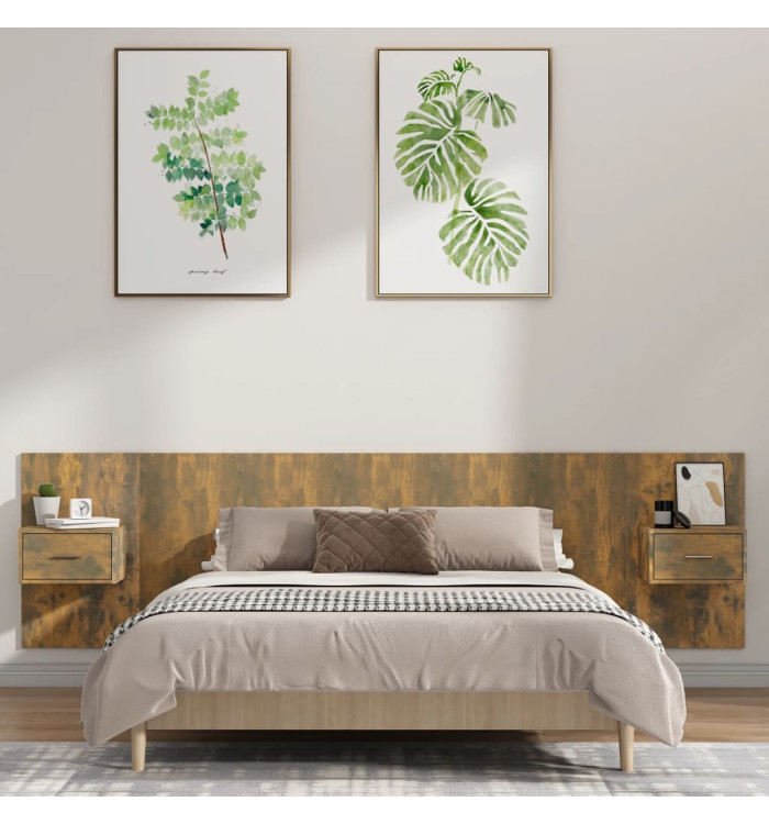 Tête de lit avec armoires Chêne fumé Bois d'ingénierie | Mobilier & Déco