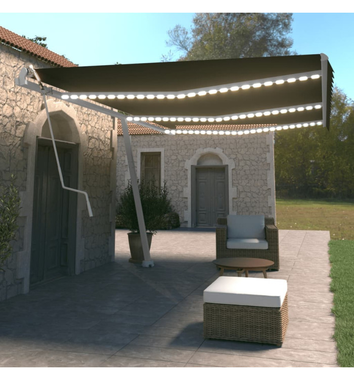 Auvent automatique capteur de vent et LED 600x350 cm Anthracite | Mobilier & Déco