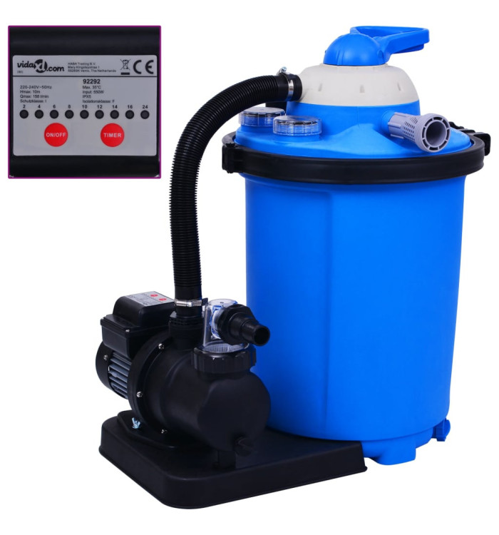 Pompe de filtration à sable avec minuterie 550 W 50 L | Mobilier & Déco