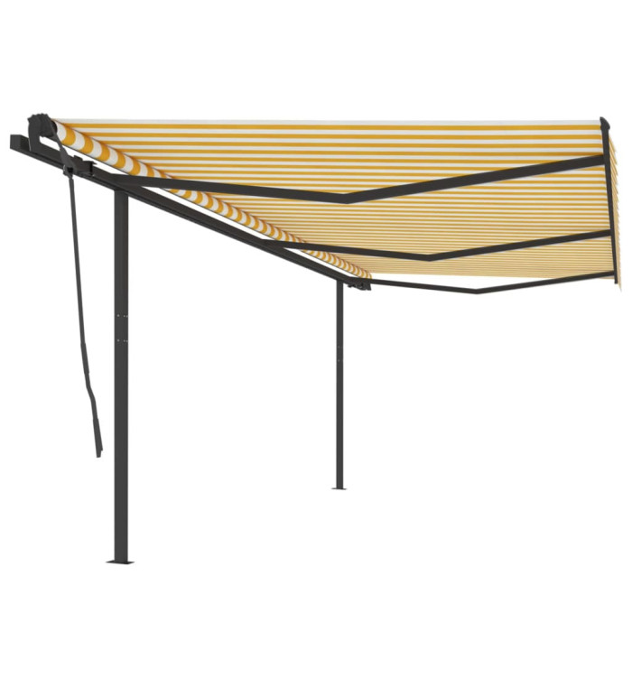 Auvent automatique rétractable et poteaux 6x3,5m Jaune et blanc | Mobilier & Déco