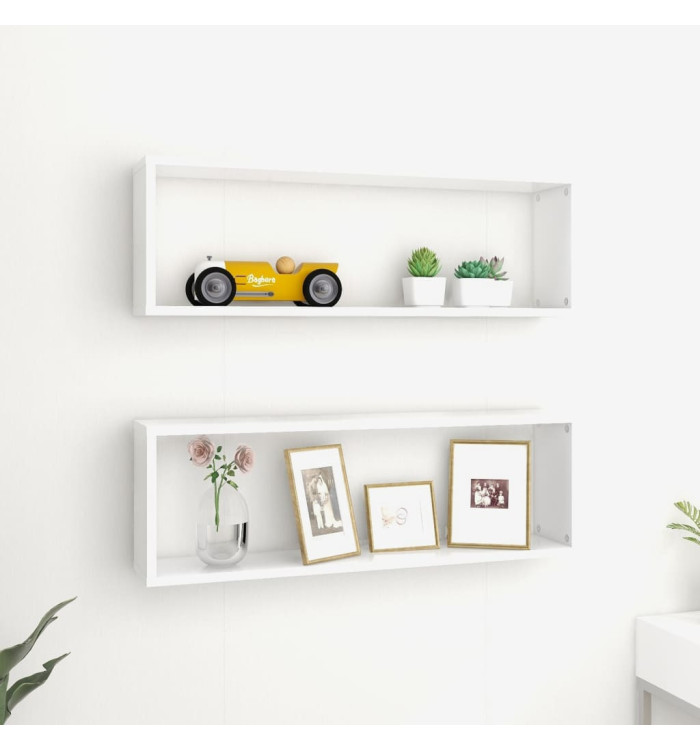 Étagères cube murales 2pcs Blanc 80x15x26,5cm bois d'ingénierie | Mobilier & Déco