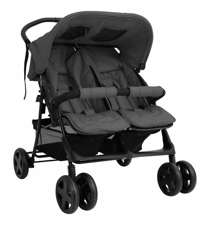 Poussette à deux places Gris foncé Acier | Mobilier & Déco