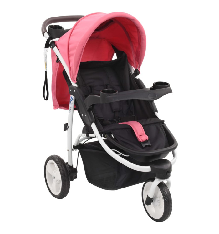 Poussette bébé à 3 roues Rose et noir | Mobilier & Déco