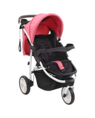 Poussette bébé à 3 roues Rose et noir | Mobilier & Déco