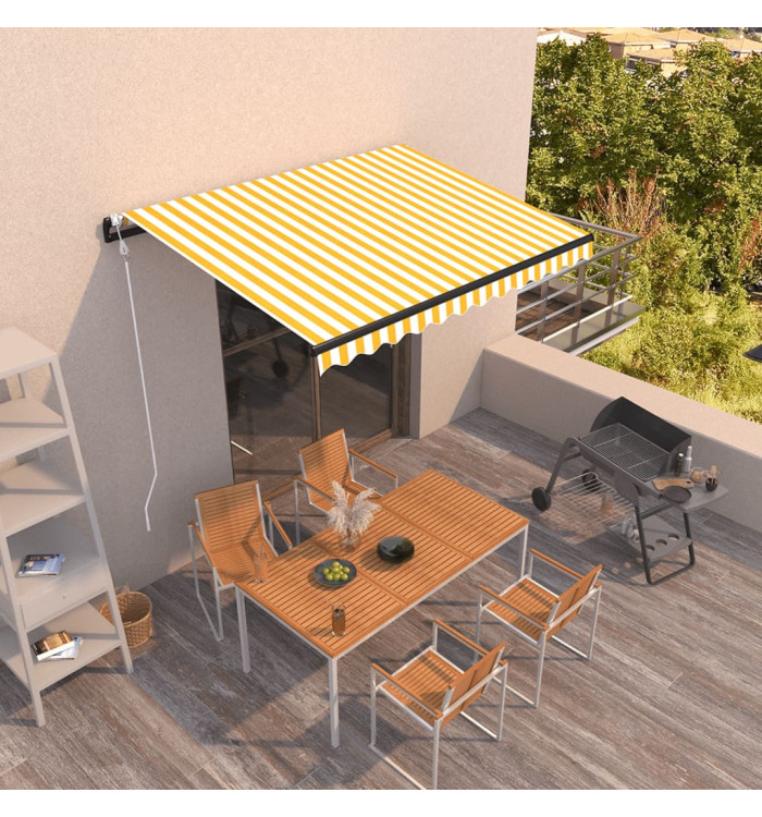 Auvent rétractable automatique 350x250 cm Jaune et blanc | Mobilier & Déco
