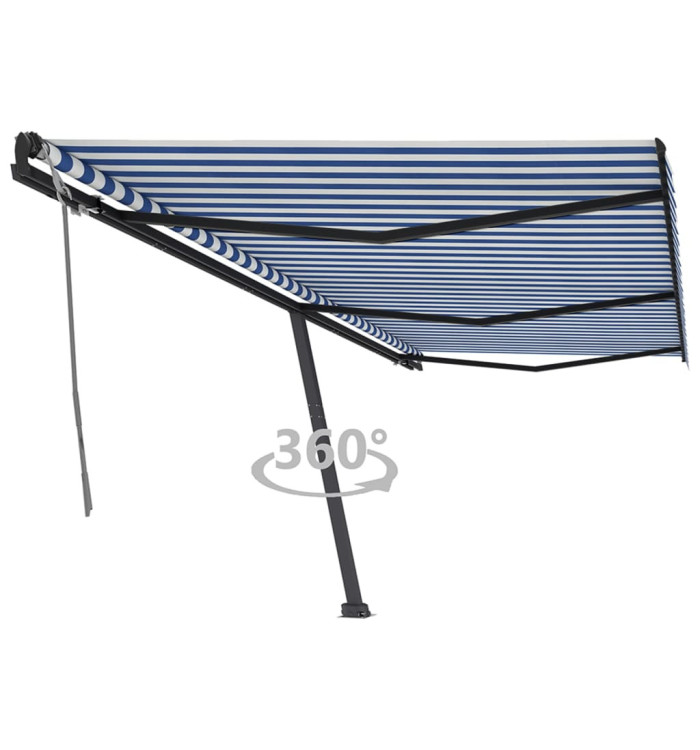 Auvent manuel rétractable sur pied 600x350 cm Bleu/Blanc | Mobilier & Déco