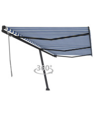 Auvent manuel rétractable sur pied 600x350 cm Bleu/Blanc | Mobilier & Déco