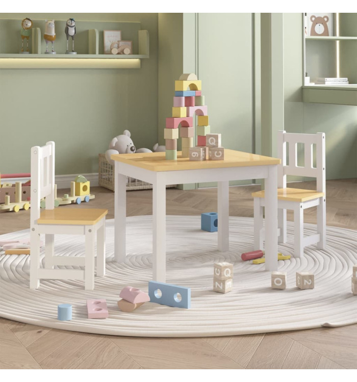 Ensemble de table et chaises pour enfants 3 pcs Blanc et beige | Mobilier & Déco