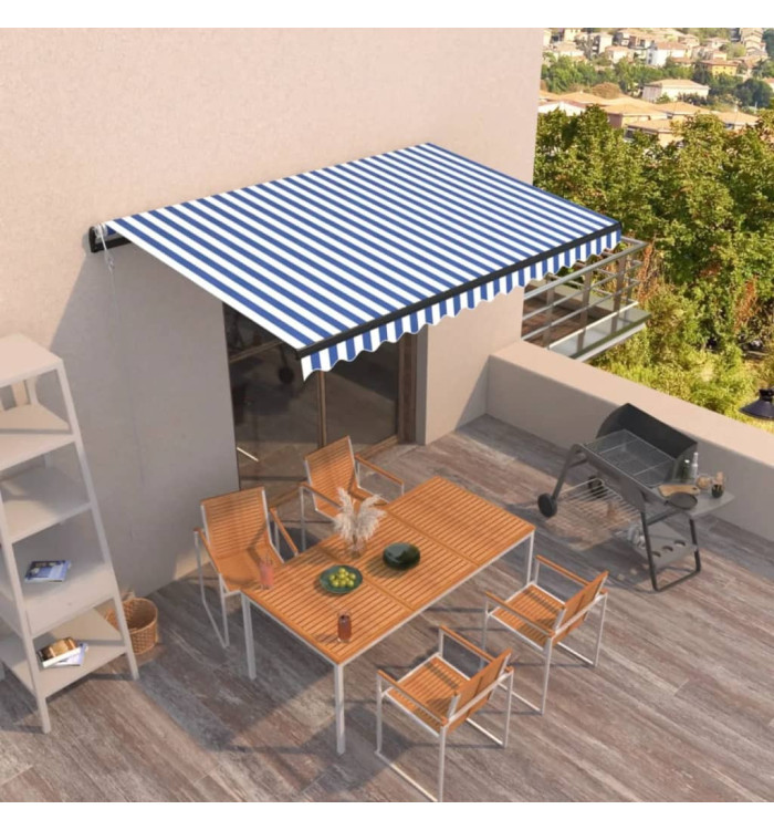 Auvent rétractable automatique 400x350 cm Bleu et blanc | Mobilier & Déco