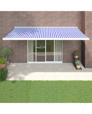 Auvent rétractable bleu et blanc 5x3 m tissu et aluminium | Mobilier & Déco