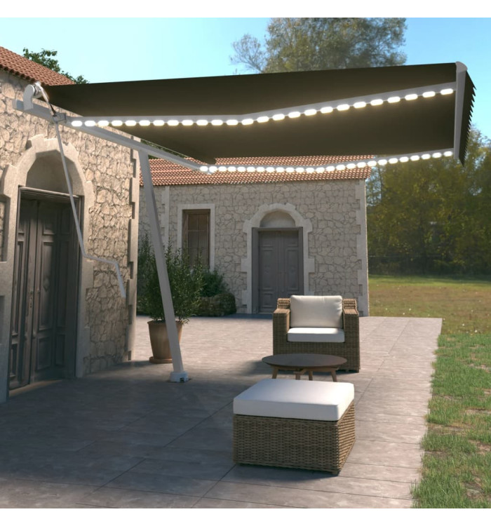 Auvent automatique et capteur de vent LED 450x350 cm Anthracite | Mobilier & Déco