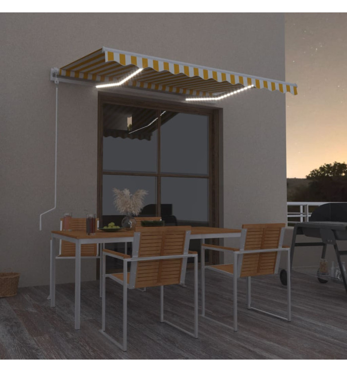 Auvent automatique capteur de vent/LED 350x250cm Jaune et blanc | Mobilier & Déco