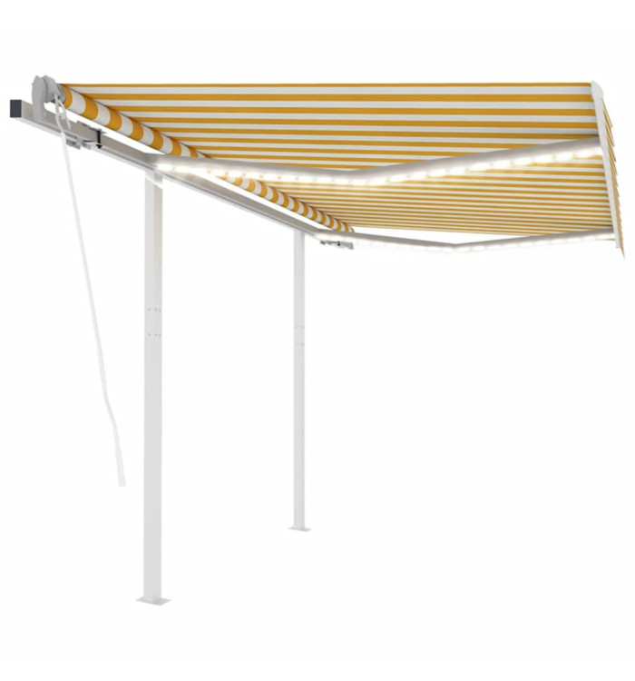 Auvent automatique capteur de vent LED 3,5x2,5 m Jaune et blanc | Mobilier & Déco