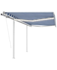 Auvent automatique capteur de vent LED 3,5x2,5 m Bleu et blanc | Mobilier & Déco