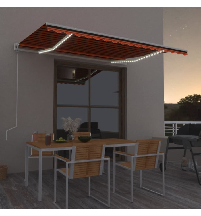 Auvent automatique capteur de vent/LED 450x300 cm Orange marron | Mobilier & Déco
