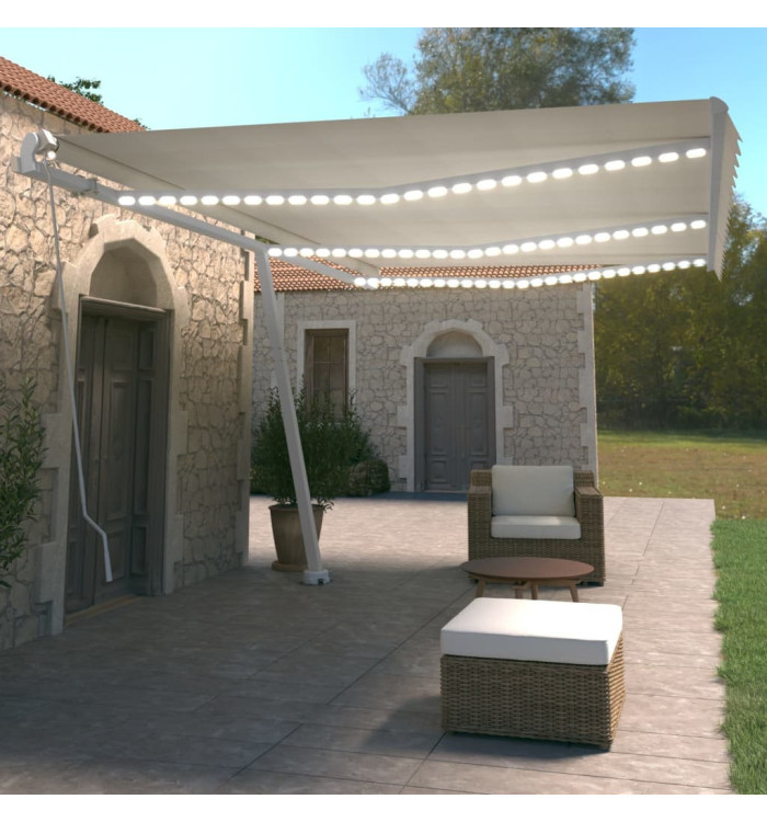 Auvent manuel rétractable avec LED 600x350 cm Crème | Mobilier & Déco