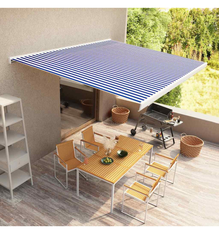 Store à cassette motorisé 400x300 cm Bleu et blanc | Mobilier & Déco