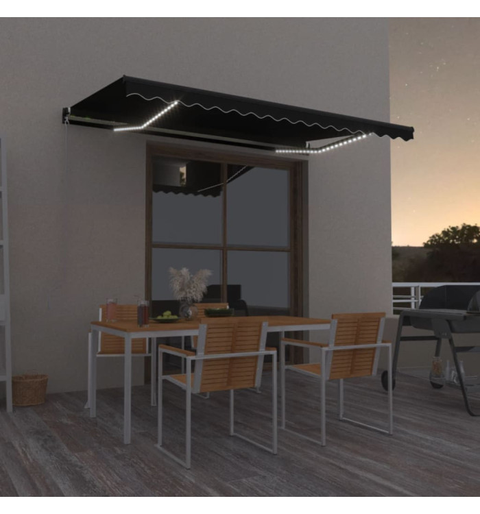 Auvent manuel rétractable avec LED 400x350 cm Anthracite | Mobilier & Déco