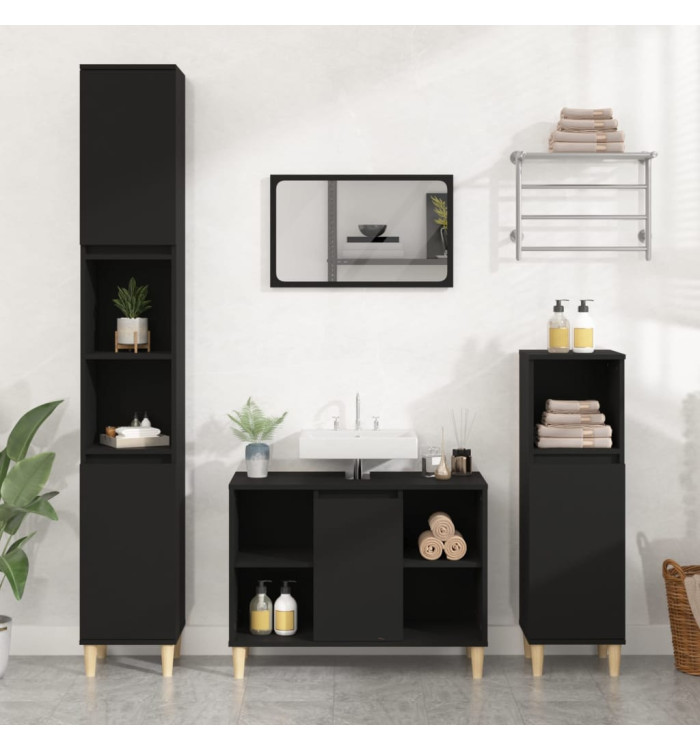 Ensemble de meubles salle de bain 3 pcs noir bois d'ingénierie | Mobilier & Déco