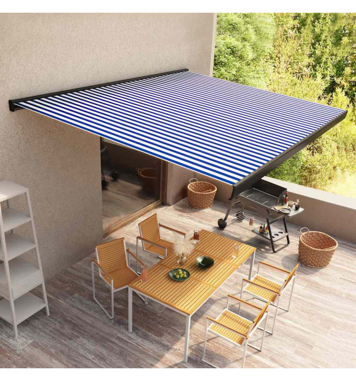 Store à cassette motorisé 350x250 cm Bleu et blanc | Mobilier & Déco