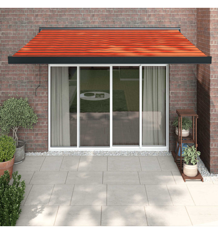 Auvent rétractable orange et marron 3,5x2,5m tissu et aluminium | Mobilier & Déco