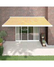 Auvent rétractable jaune et blanc 4x3 m tissu et aluminium | Mobilier & Déco