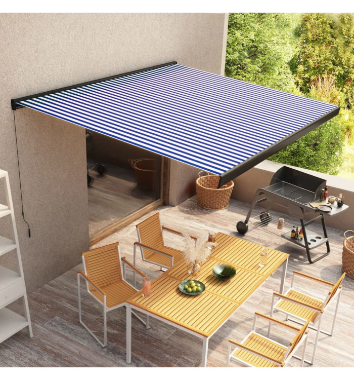 Store à cassette manuel 350x250 cm Bleu et blanc | Mobilier & Déco