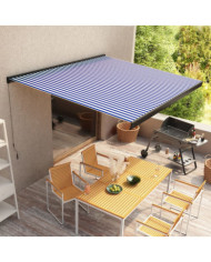 Store à cassette manuel 350x250 cm Bleu et blanc | Mobilier & Déco