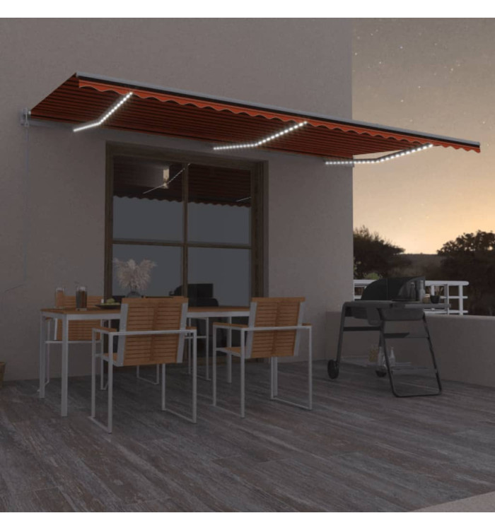 Auvent automatique capteur de vent LED 600x300 cm Orange marron | Mobilier & Déco