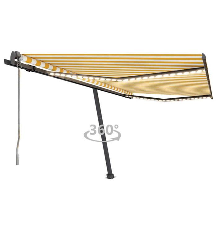 Auvent automatique capteur de vent/LED 400x300cm Jaune et blanc | Mobilier & Déco