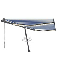 Auvent automatique capteur de vent/LED 400x300 cm Bleu et blanc | Mobilier & Déco