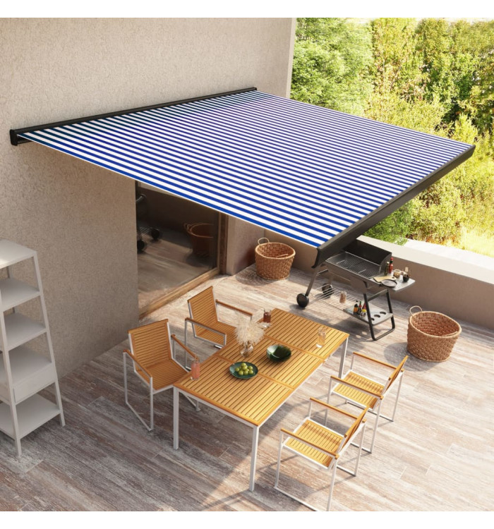 Store à cassette motorisé 450x300 cm Bleu et blanc | Mobilier & Déco