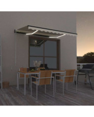 Auvent manuel rétractable avec LED 350x250 cm Jaune et blanc | Mobilier & Déco