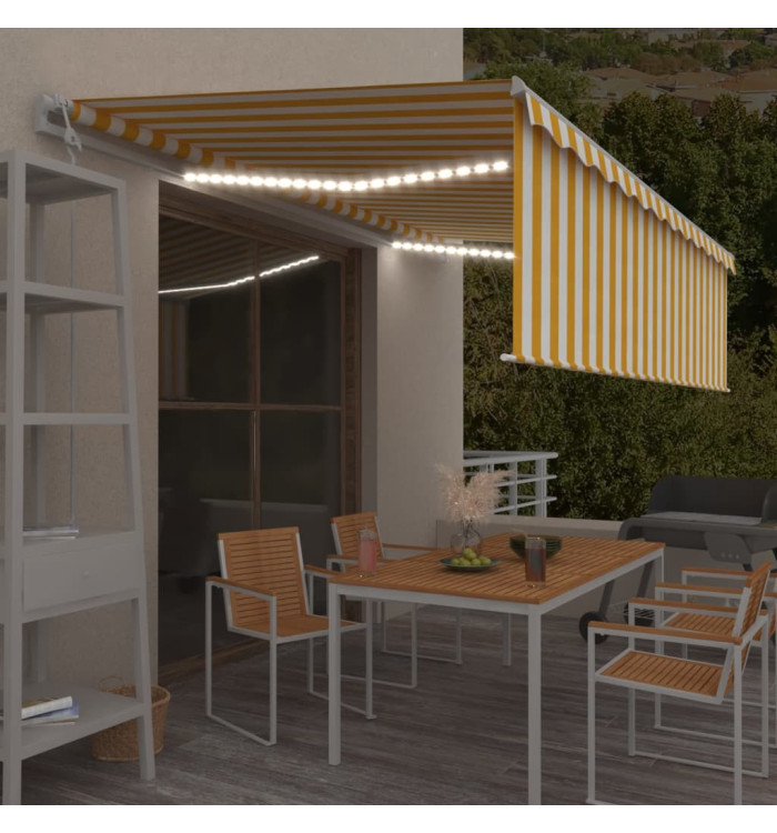 Auvent automatique store capteur de vent/LED 5x3 m Jaune/blanc | Mobilier & Déco