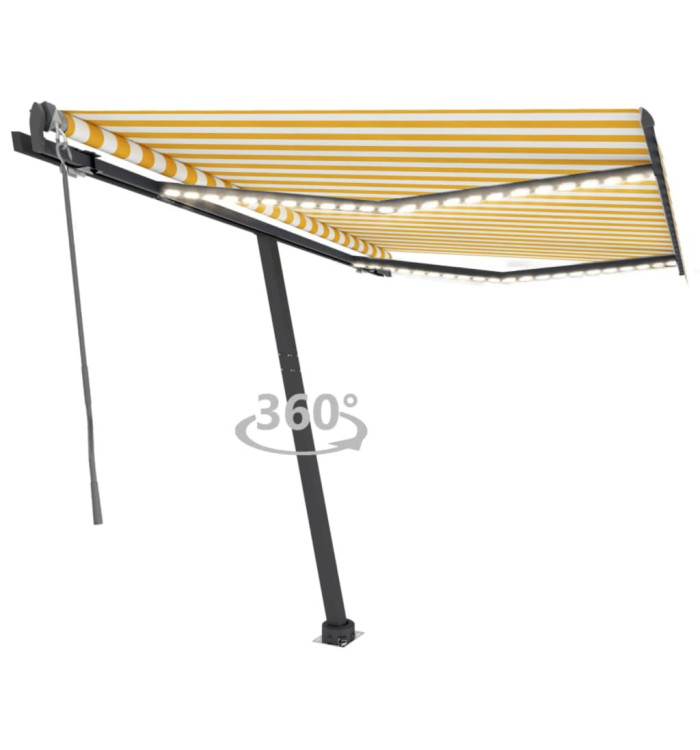 Auvent automatique capteur de vent et LED 300x250cm Jaune/blanc | Mobilier & Déco