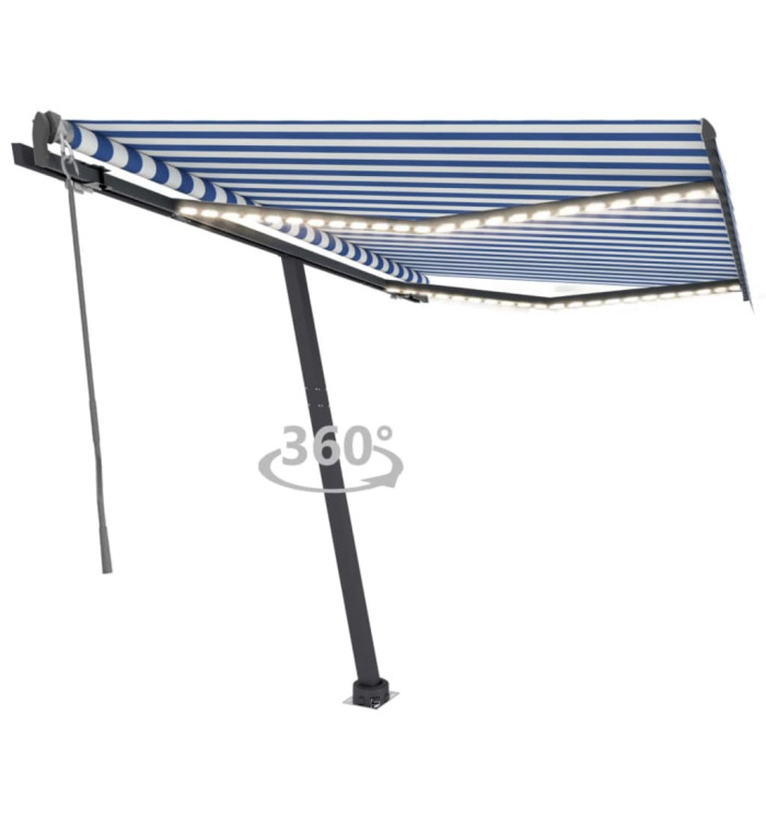 Auvent automatique capteur de vent/LED 300x250 cm Bleu et blanc | Mobilier & Déco
