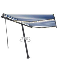 Auvent automatique capteur de vent/LED 300x250 cm Bleu et blanc | Mobilier & Déco