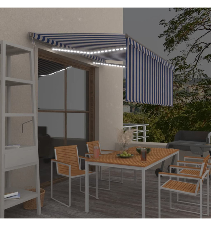 Auvent automatique store LED capteur de vent 3x2,5 m Bleu/blanc | Mobilier & Déco